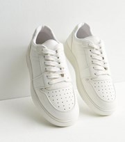 New Look White Leather-Look Perforated Lace Up Chunky Trainers